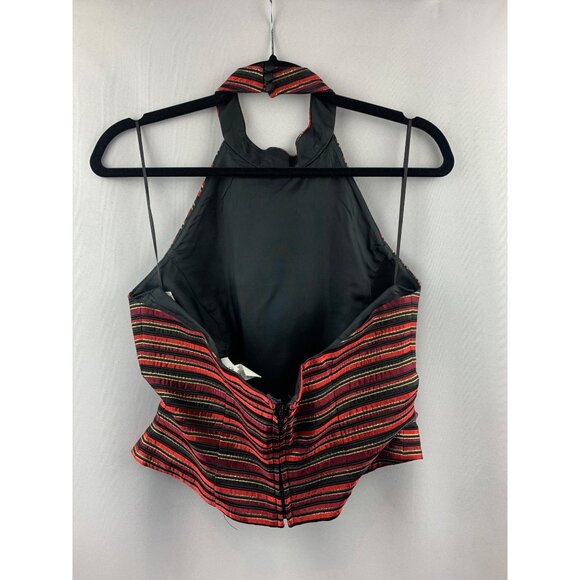 Women's Caché Red Striped Halter Top Size 10 - Picture 3 of 7